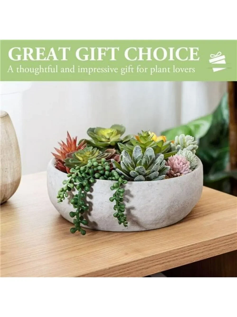 Artificial Succulent Arrangement Faux Plants in Gray Concrete Decorative Planter